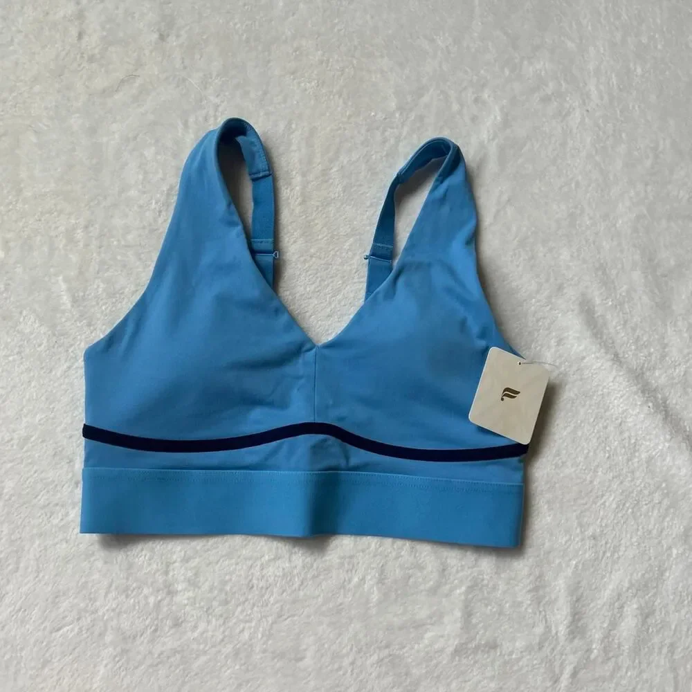 Blue Fabletics All Day everyday sport bra dark blue stripe adjustable straps nwt